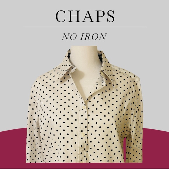 Chaps Tops - CHAPS NO IRON Blue Polka Dot Long Sleeve Button Blouse Sz Medium